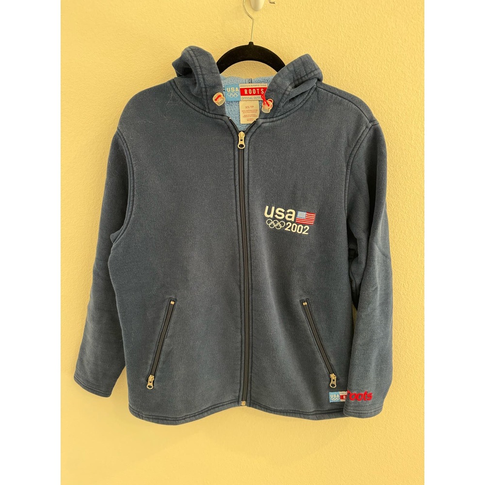 Roots 2002 Olympics Branded Hoodie Full-Zip Cotton Blend Hoodie Jacket  Men XS